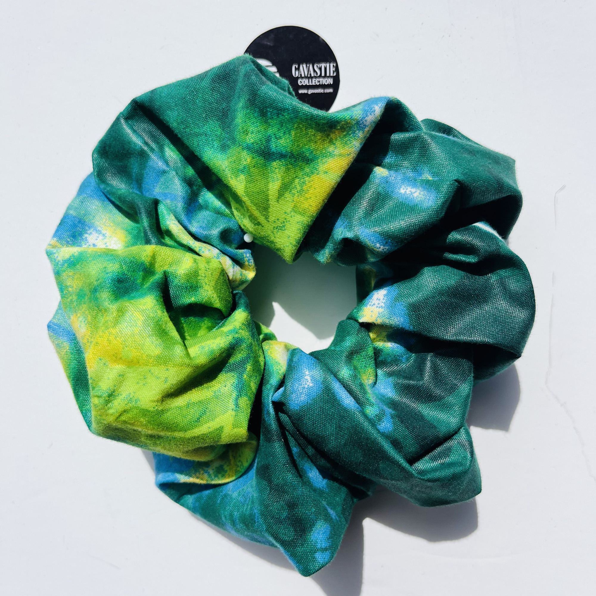 Scrunchie Jumbo XL Adire African Print Green Yellow Batik colourful