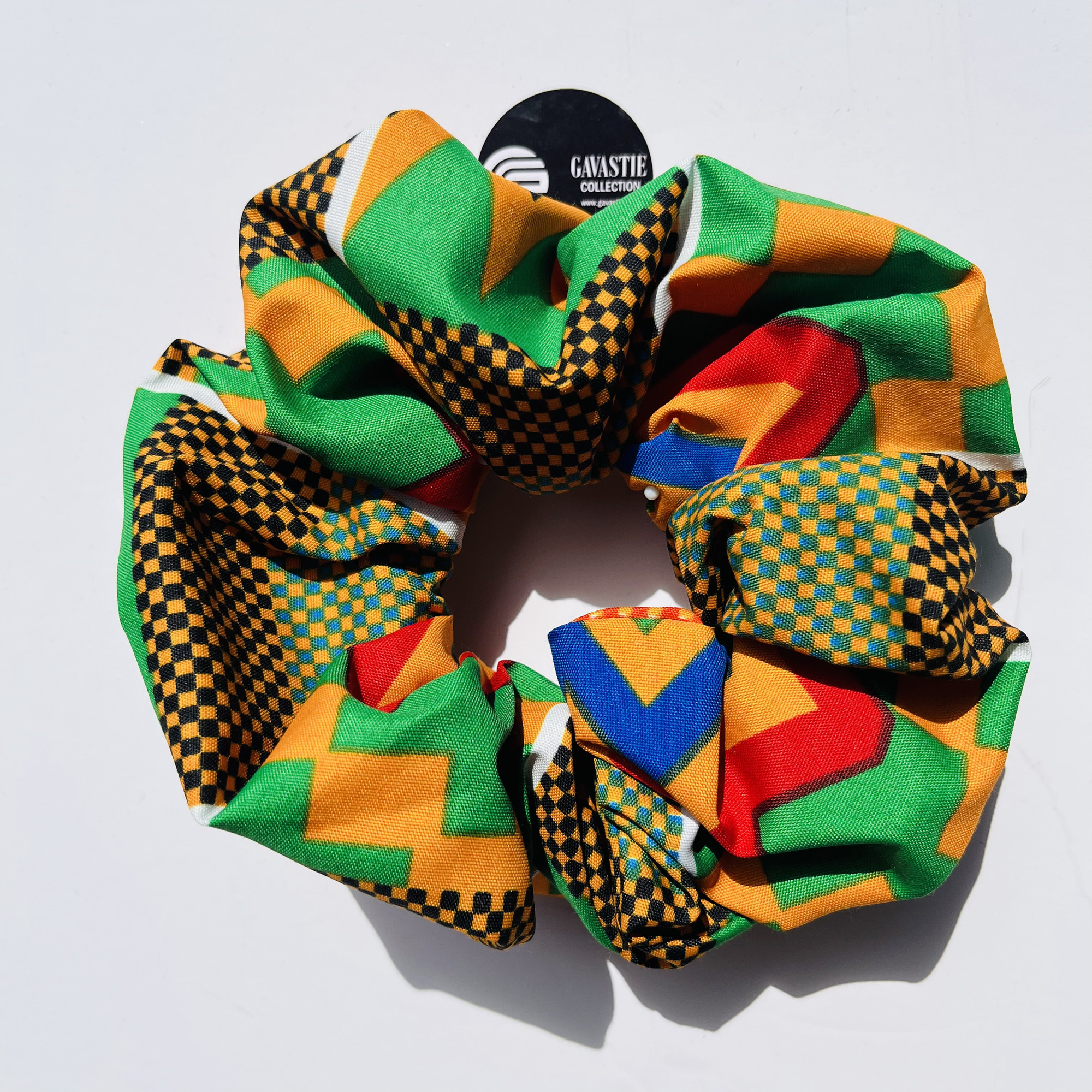 Scrunchie Jumbo XL Green Kente Squares African Print colourful
