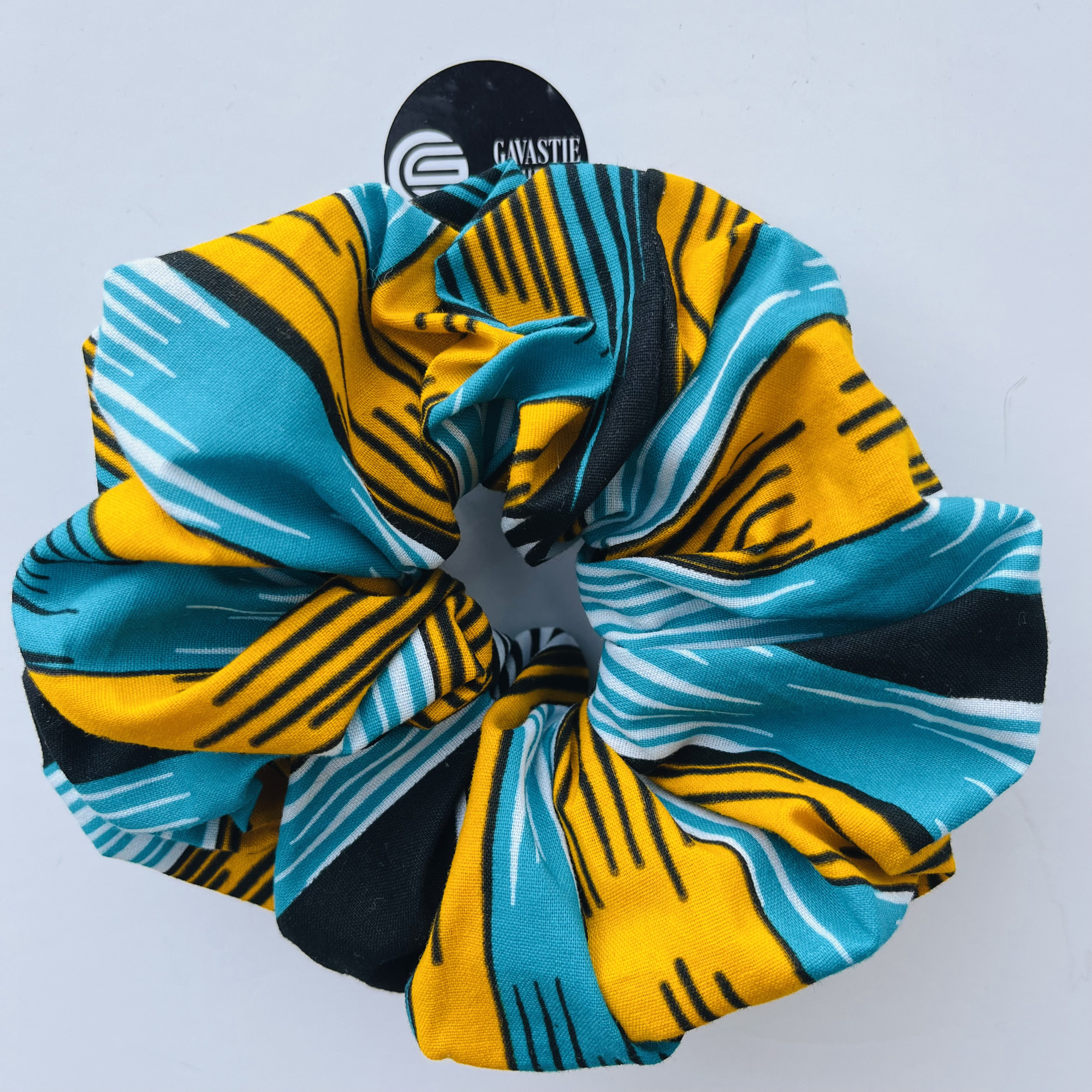 Scrunchie Jumbo XL Jekesa Blue Yellow Black African Print colourful