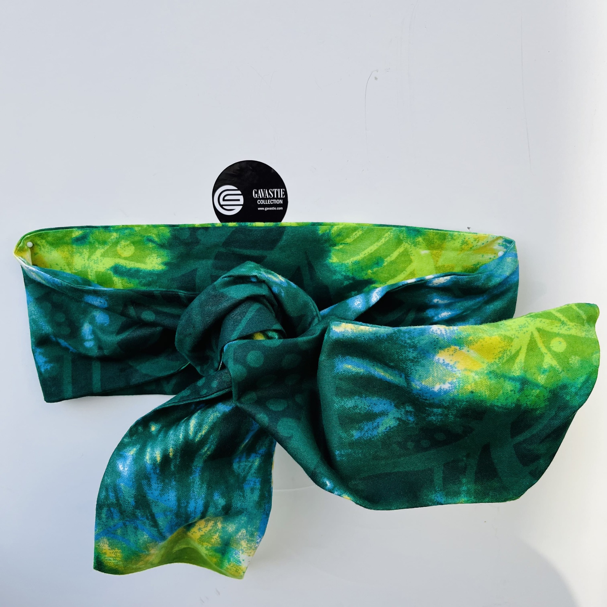 Adire Green Wired Twist & Go Headband African Print Green Yellow Batik Colourful Boho - Image 3