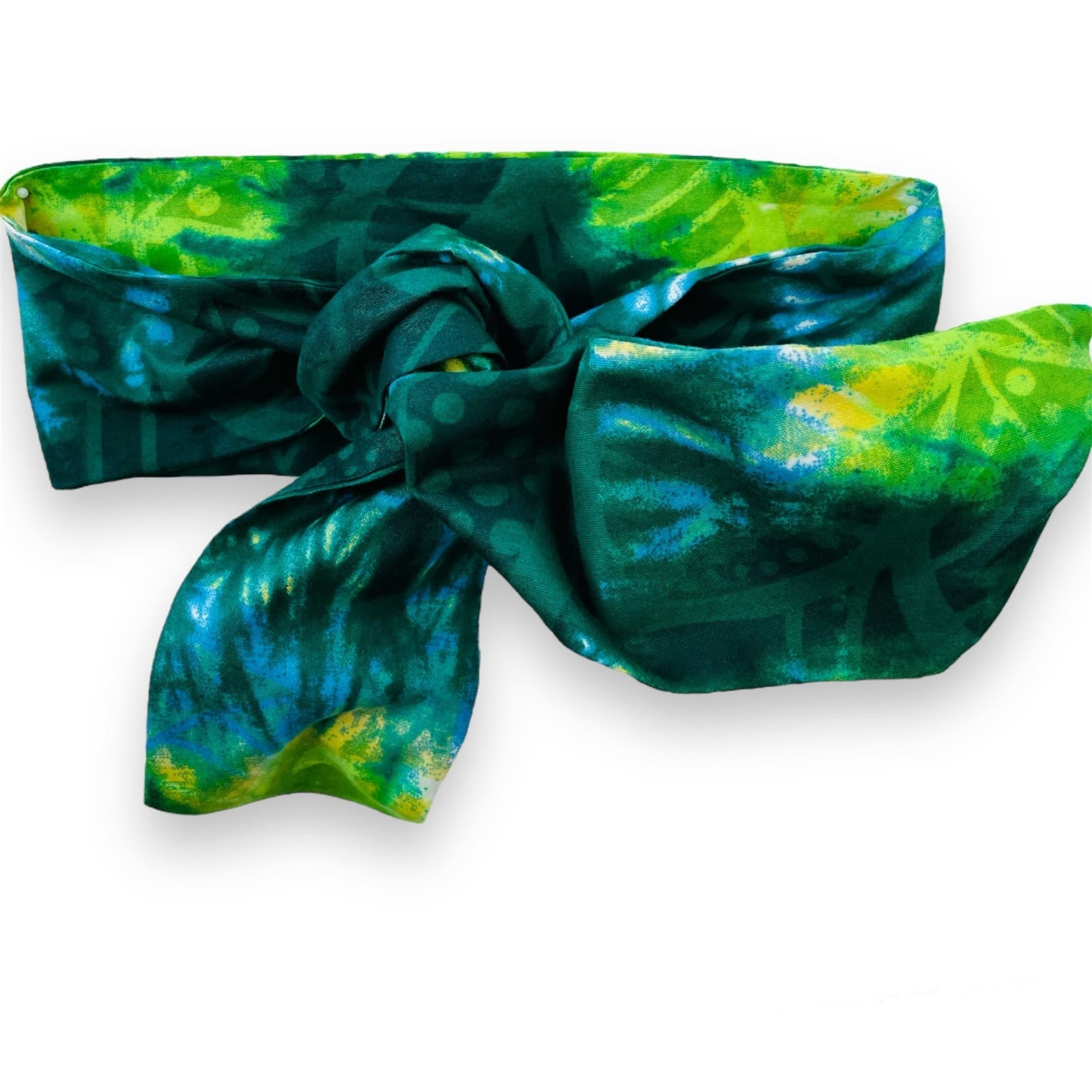 Adire Green Wired Twist & Go Headband African Print Green Yellow Batik Colourful Boho
