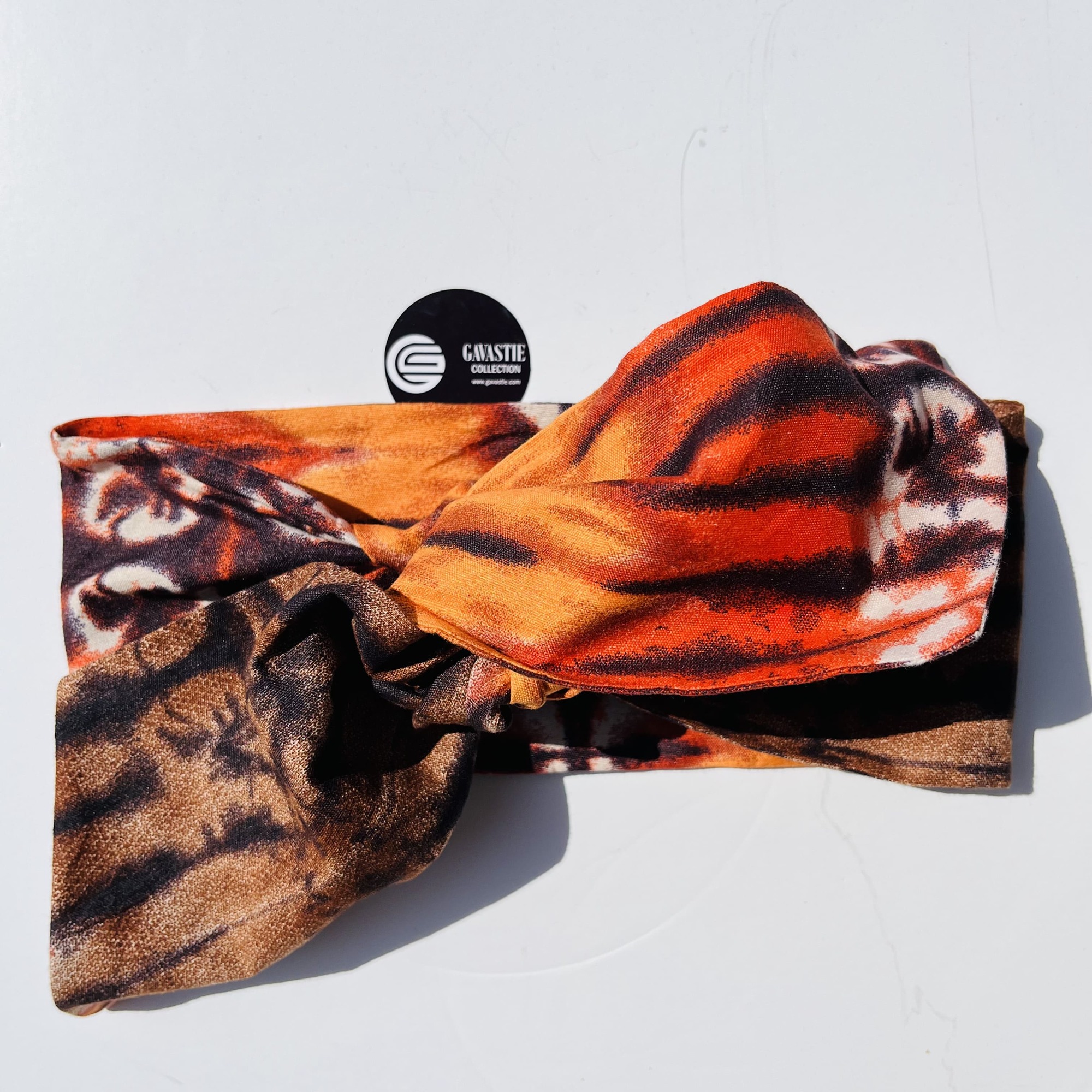 Adire Orange Wired Twist & Go Headband African Print Orange Brown Batik Colourful Boho - Image 3