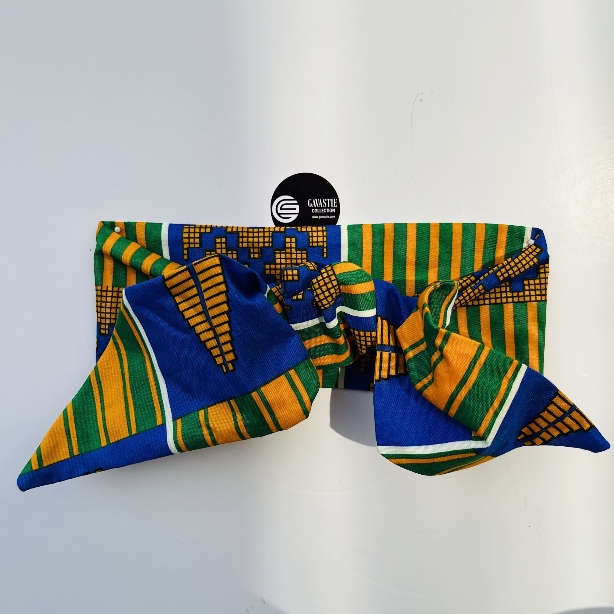 Kente Stripe Wired Twist & Go Headband African Print Ankara Green Yellow Colourful Boho - Image 3
