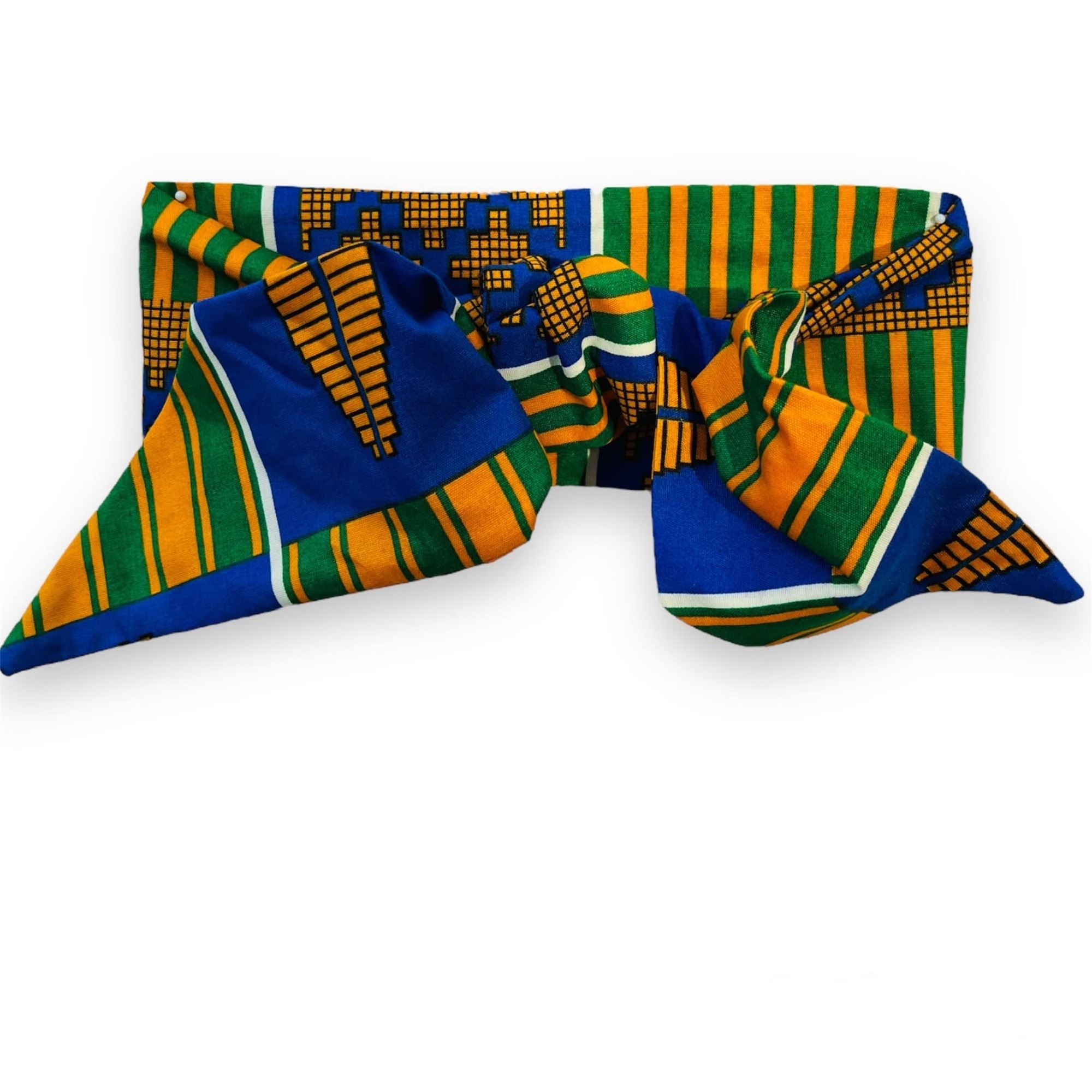 Kente Stripe Wired Twist & Go Headband African Print Ankara Green Yellow Colourful Boho
