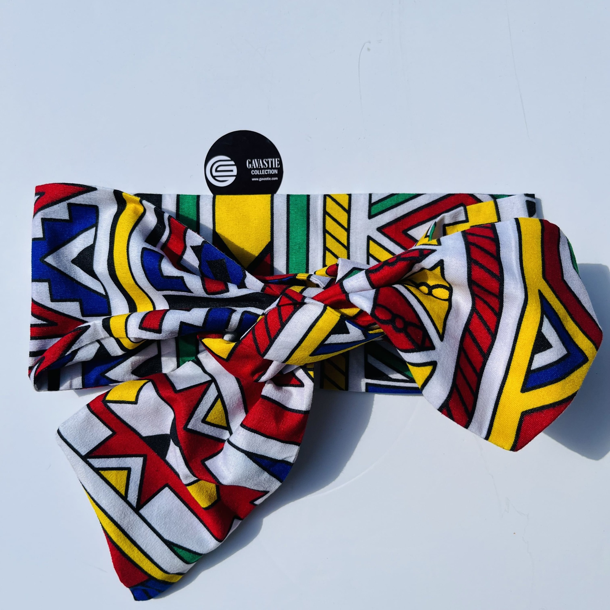Ndebele Print Wired Twist & Go Headband African Print red blue Colourful Boho - Image 3