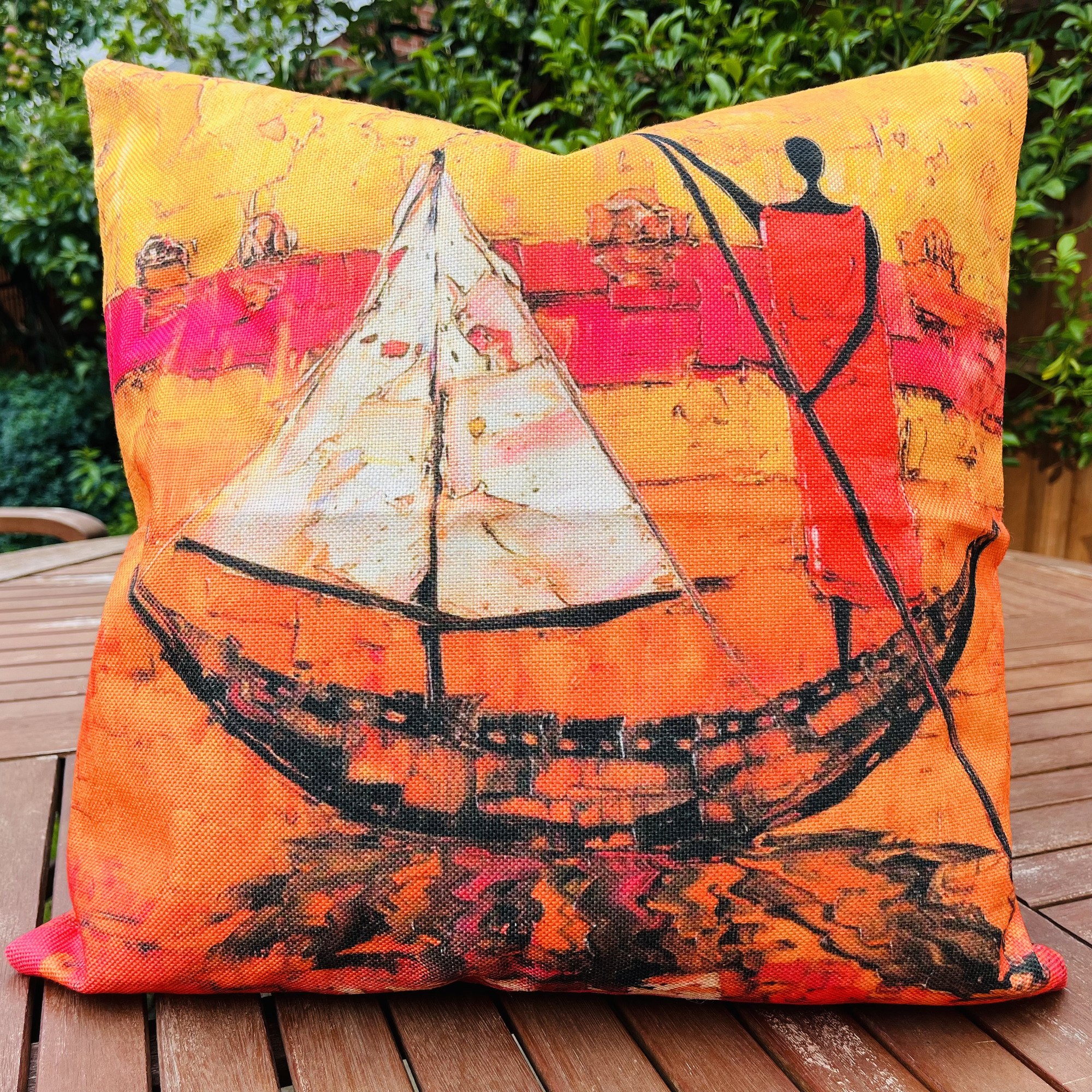 Ngalawa African Pattern Watercolour Colourful Boho Tribal Ethnic Cushion - Image 3