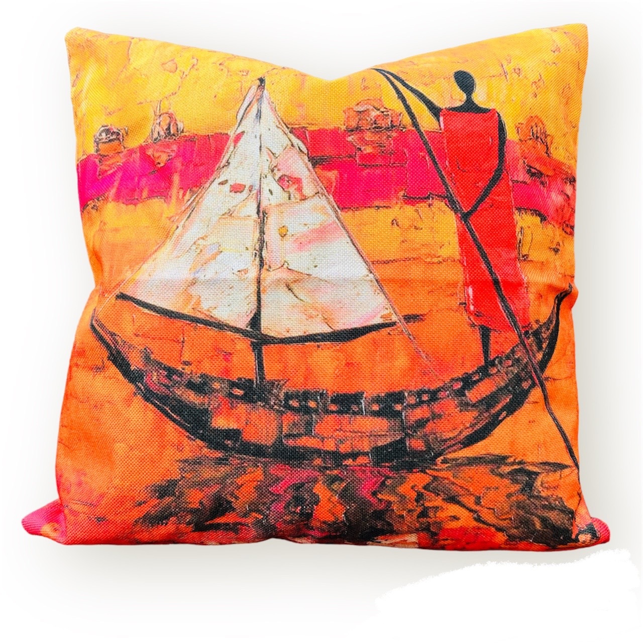 Ngalawa African Pattern Watercolour Colourful Boho Tribal Ethnic Cushion