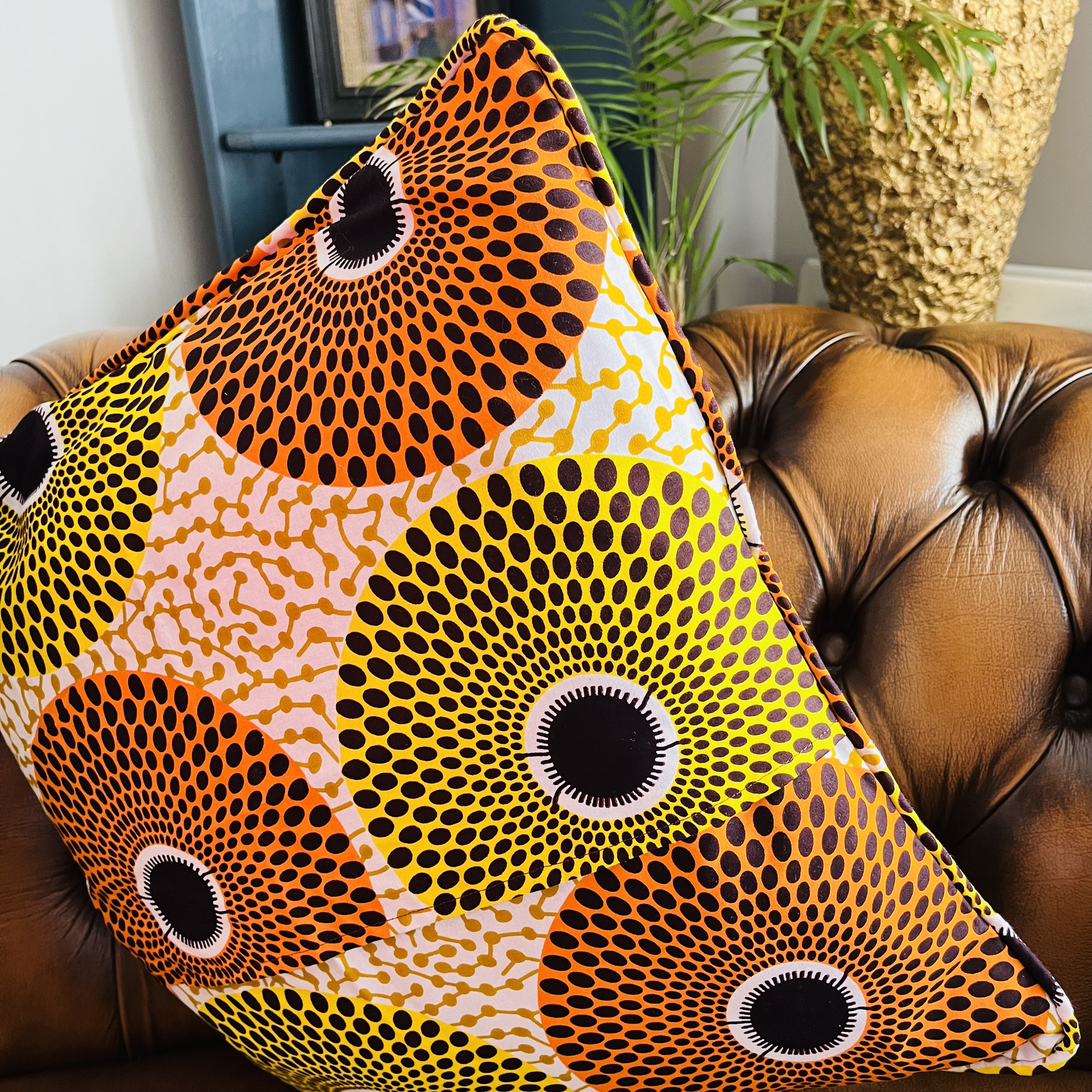 Nyuchi Bee on African Print Nsu Bura Ankara Tribal Ethnic Colourful Cushion - Image 9