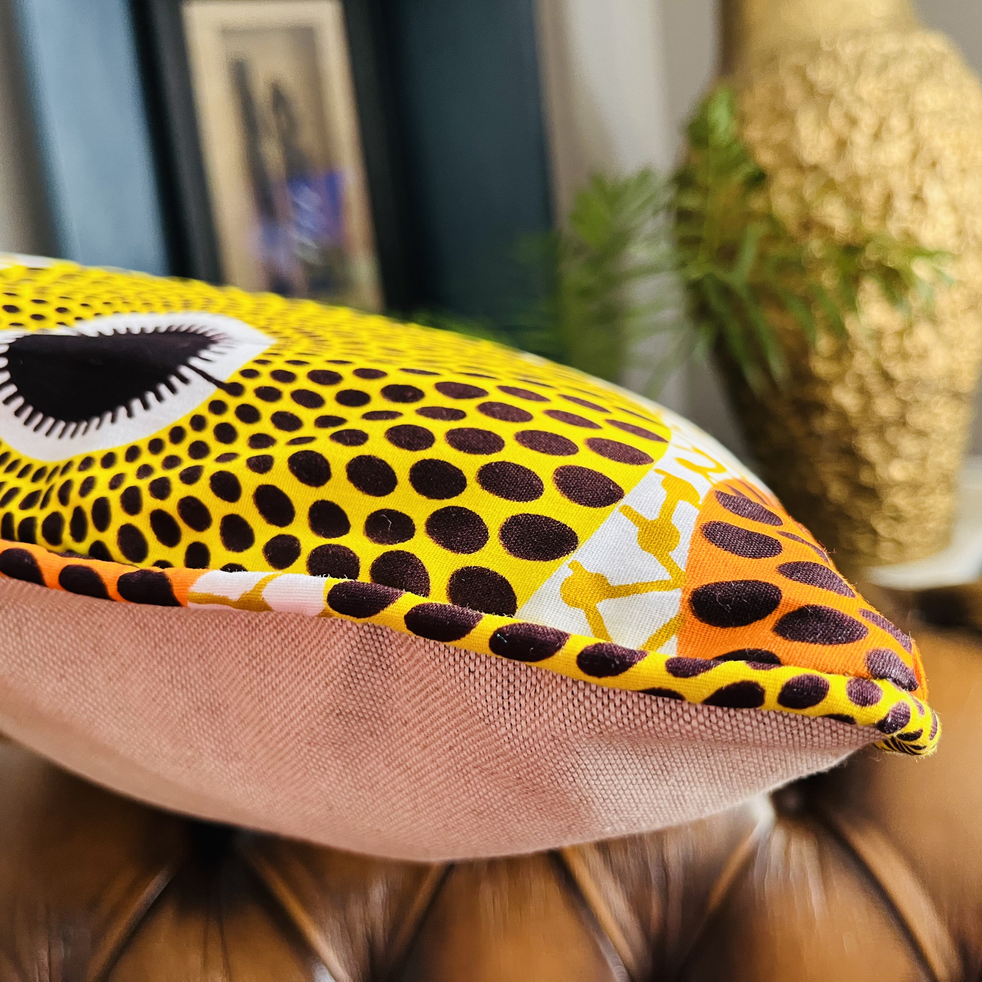 Nyuchi Bee on African Print Nsu Bura Ankara Tribal Ethnic Colourful Cushion - Image 7