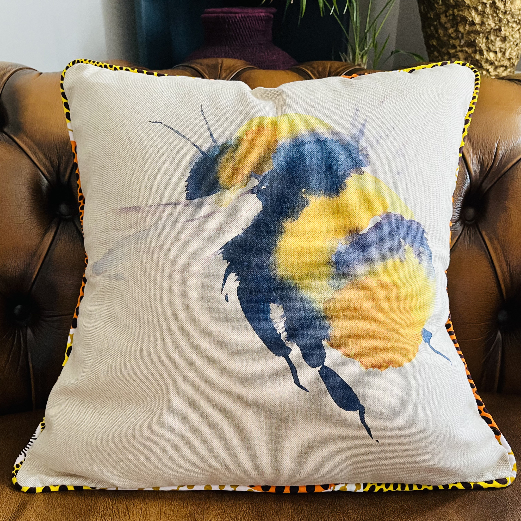 Nyuchi Bee on African Print Nsu Bura Ankara Tribal Ethnic Colourful Cushion - Image 4