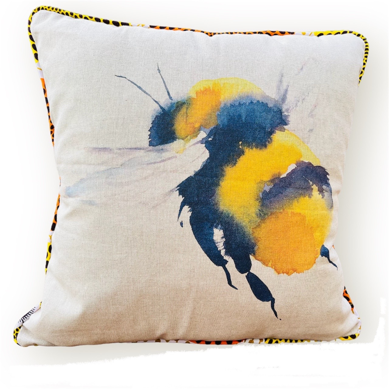 Nyuchi Bee on African Print Nsu Bura Ankara Tribal Ethnic Colourful Cushion